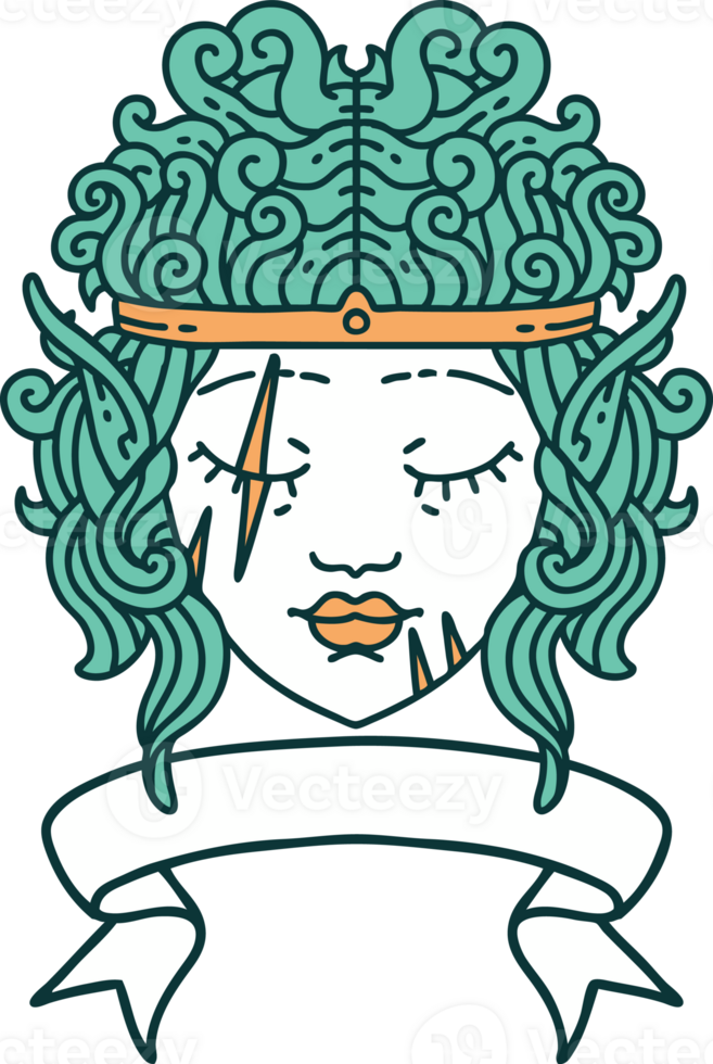 elf barbarian character face with banner illustration png