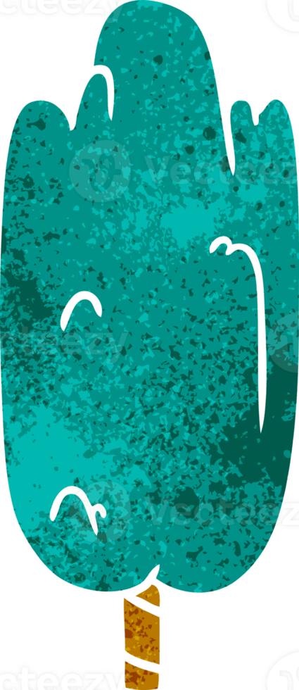 retro cartoon doodle single green tree png