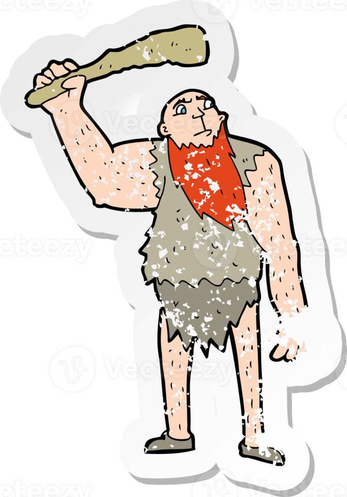 retro distressed sticker of a cartoon neanderthal png