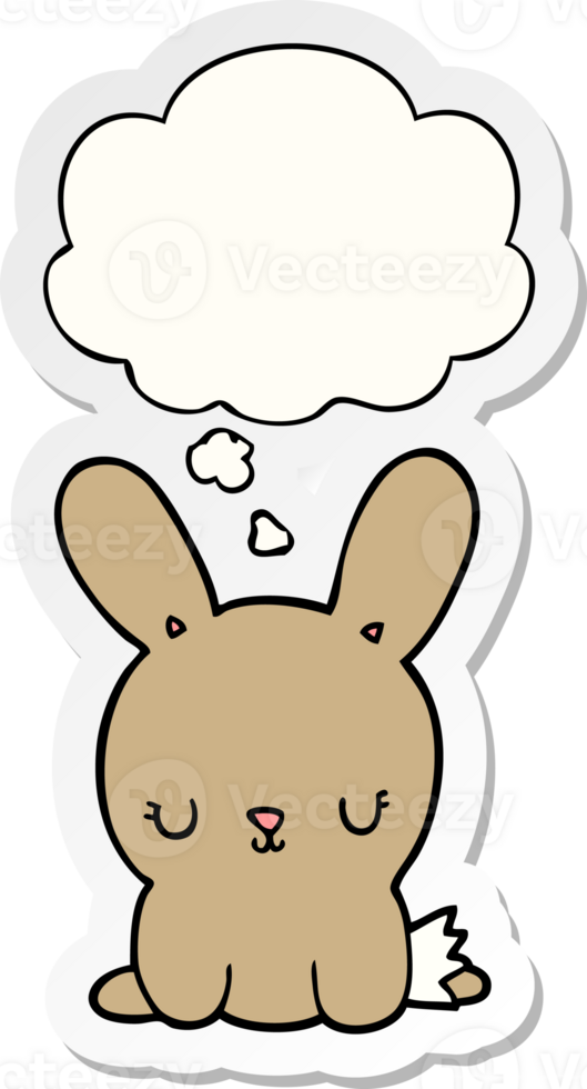 cute cartoon rabbit and thought bubble as a printed sticker png