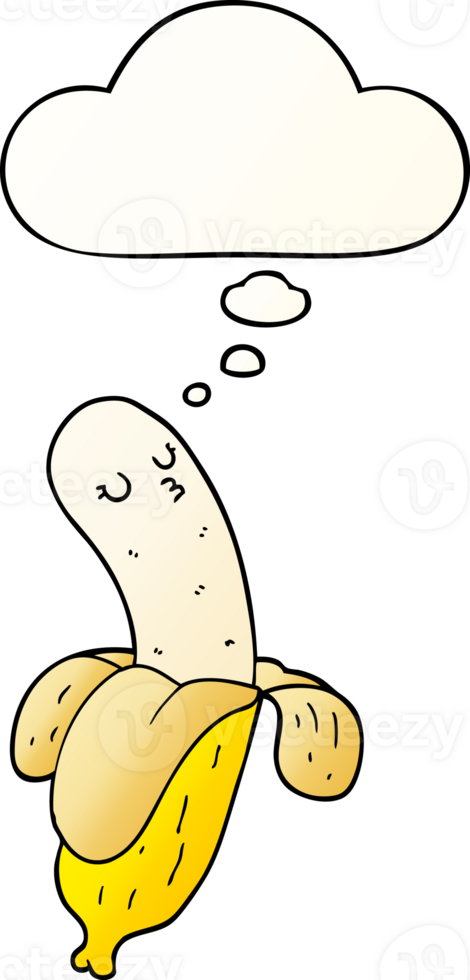 cartoon banana and thought bubble in smooth gradient style png