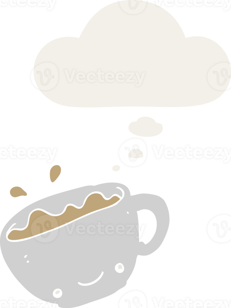 cartoon cup of coffee and thought bubble in retro style png