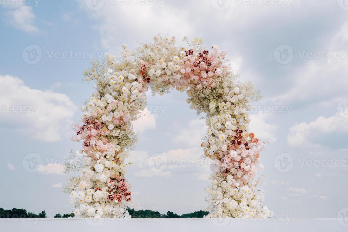 Wedding ceremony on the street on the green lawn.Decoration of a wedding celebration photo