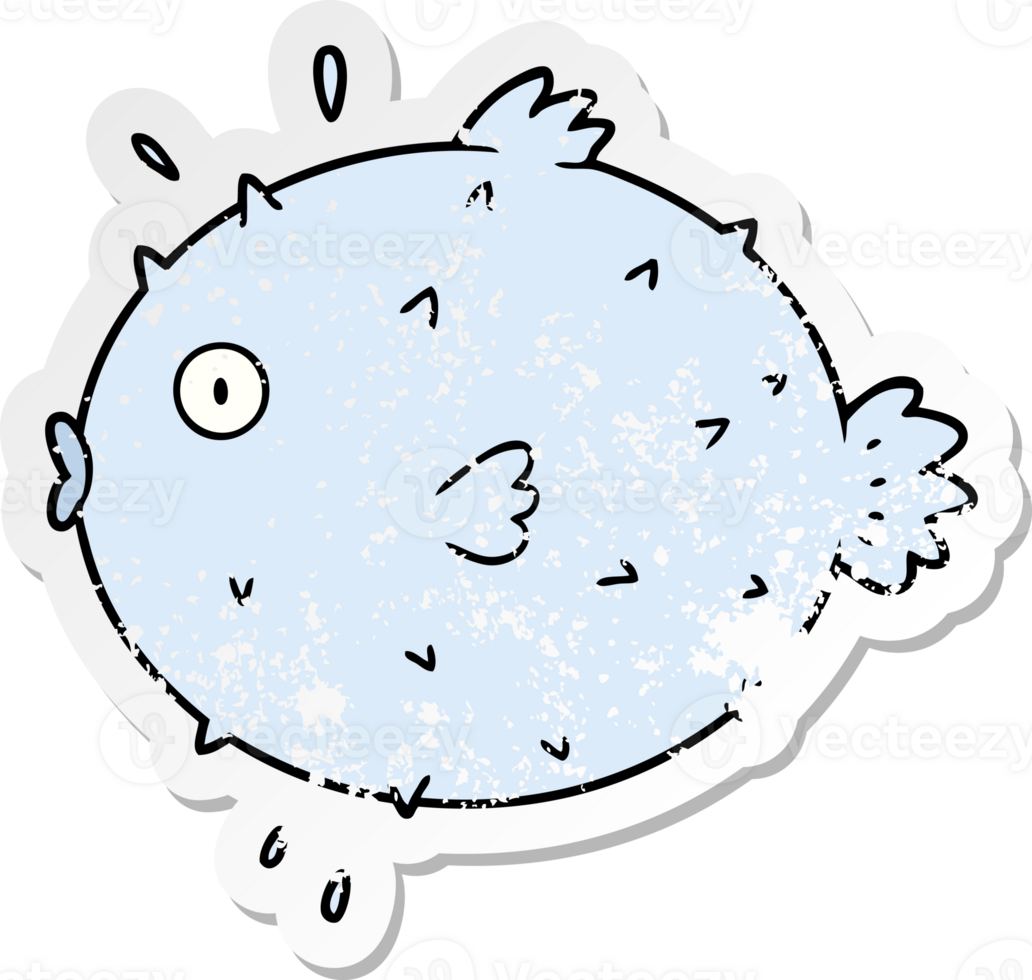 distressed sticker of a cartoon puffer fish png