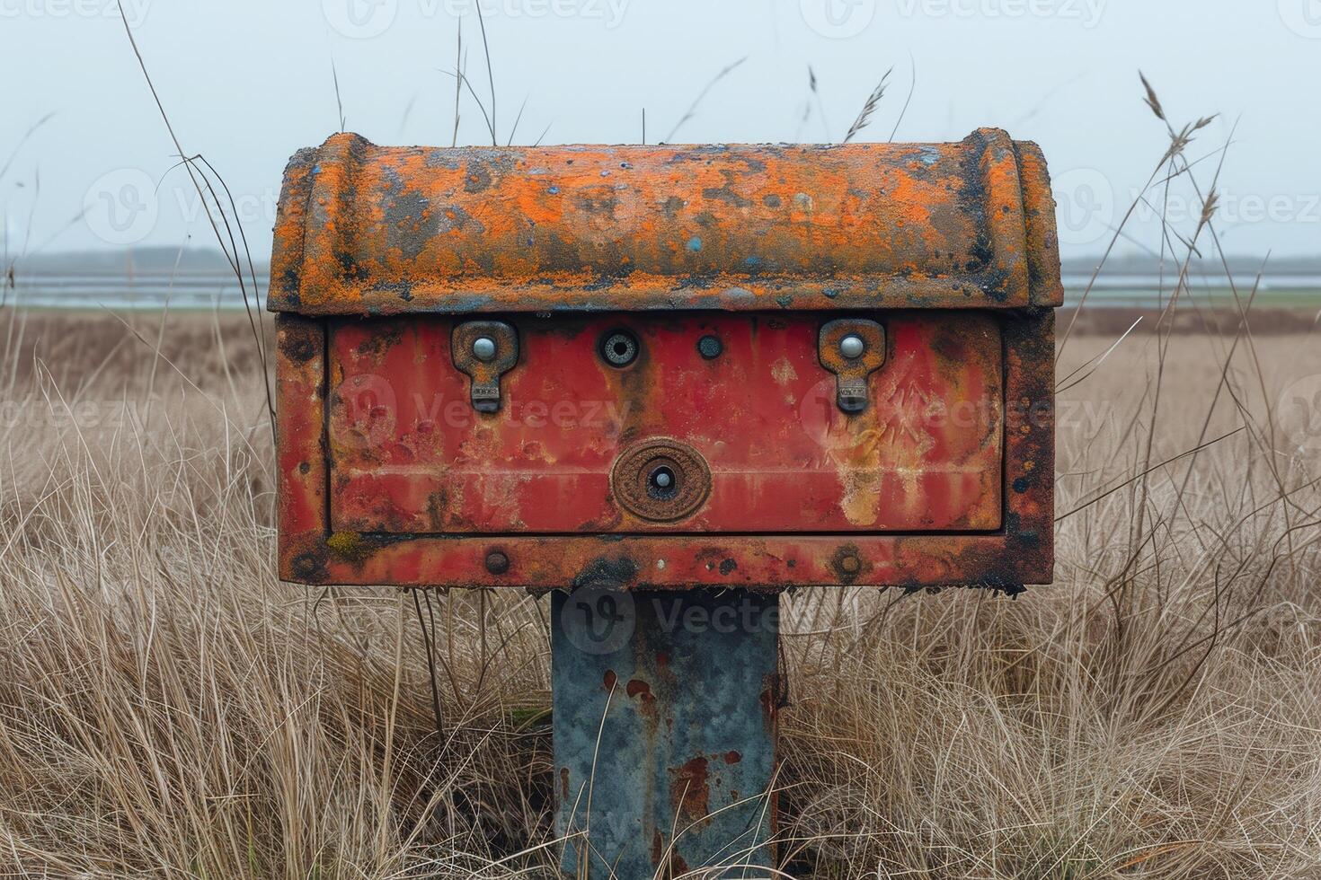 AI generated Vintage red mailbox. The concept of mail delivery photo