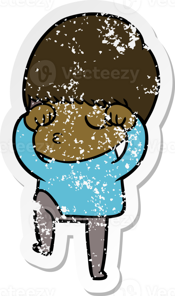 distressed sticker of a cartoon calm boy png