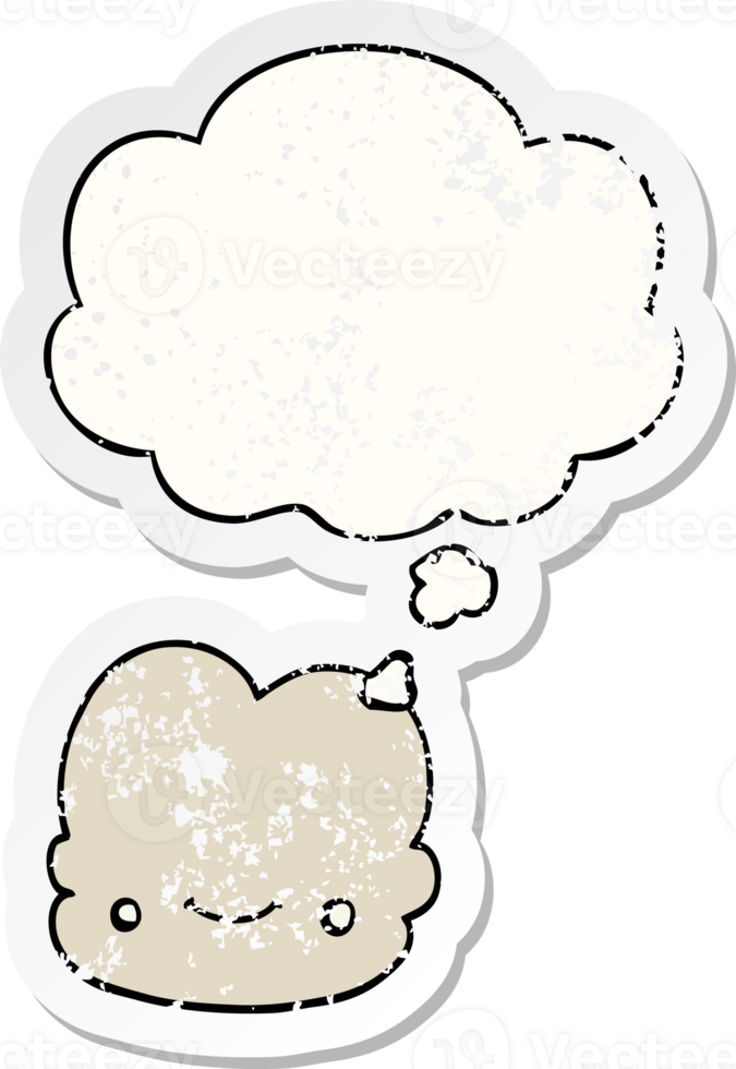 cartoon cloud and thought bubble as a distressed worn sticker png