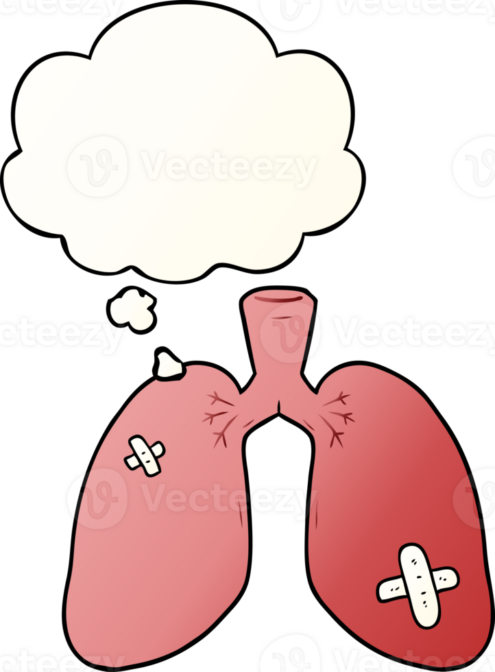 cartoon repaired lungs and thought bubble in smooth gradient style png