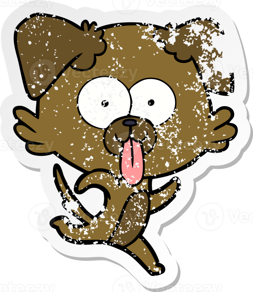 distressed sticker of a cartoon dog with tongue sticking out png