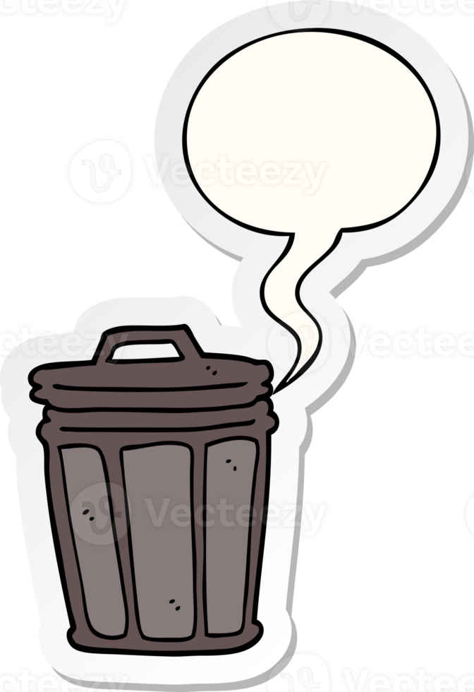 cartoon trash can and speech bubble sticker png