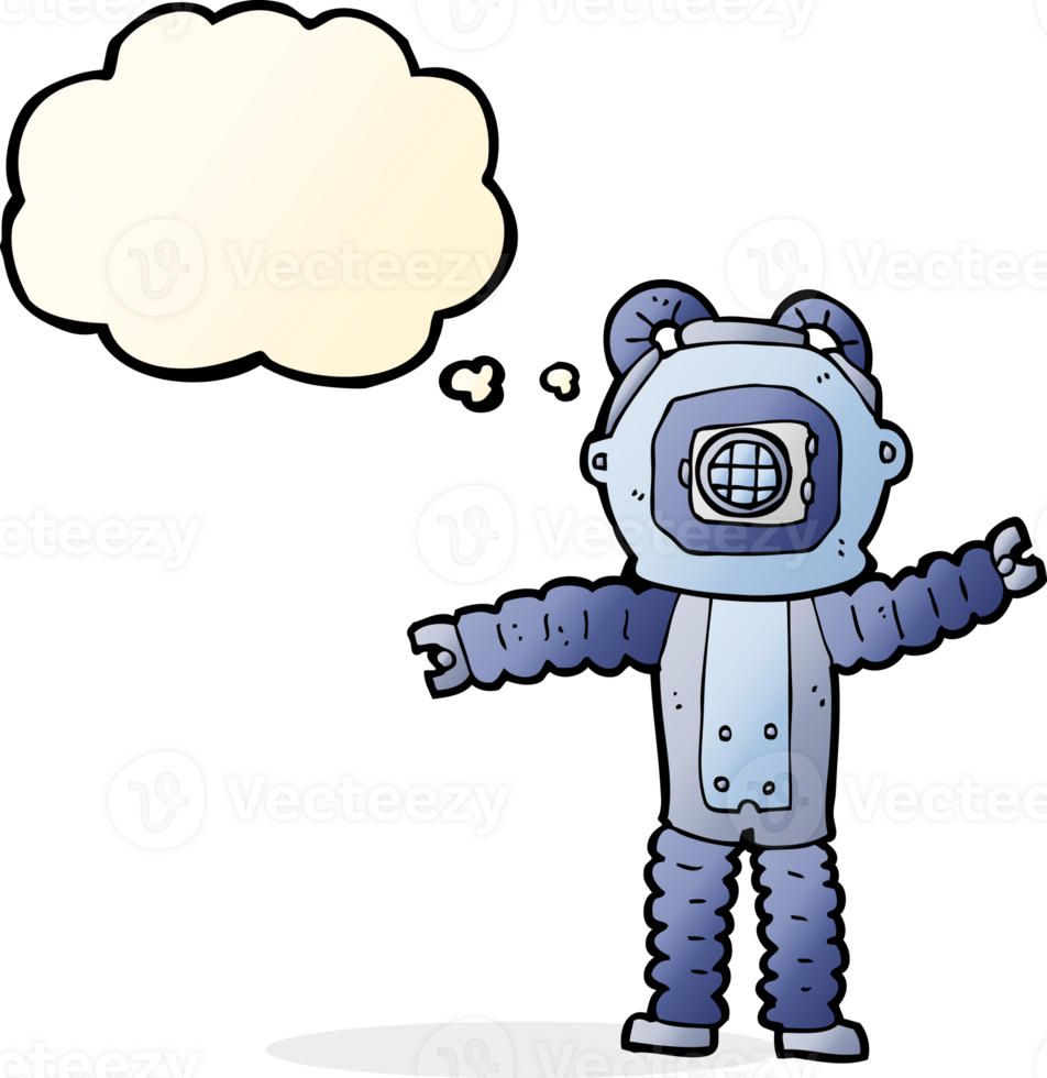 cartoon deep sea diver with thought bubble png