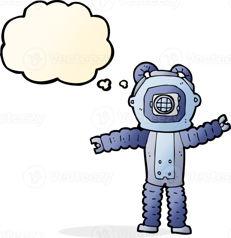 buzo de aguas profundas de dibujos animados con burbuja de pensamiento png