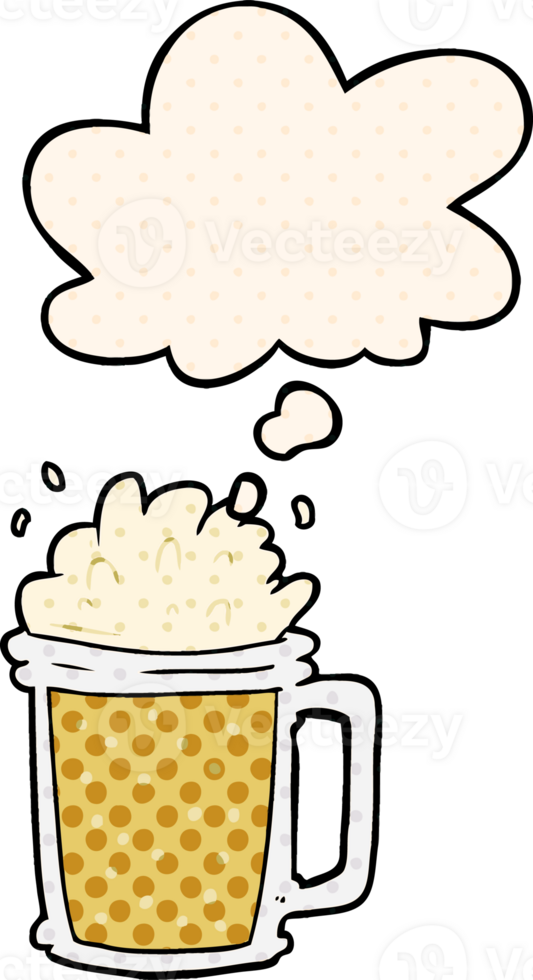 cartoon beer and thought bubble in comic book style png