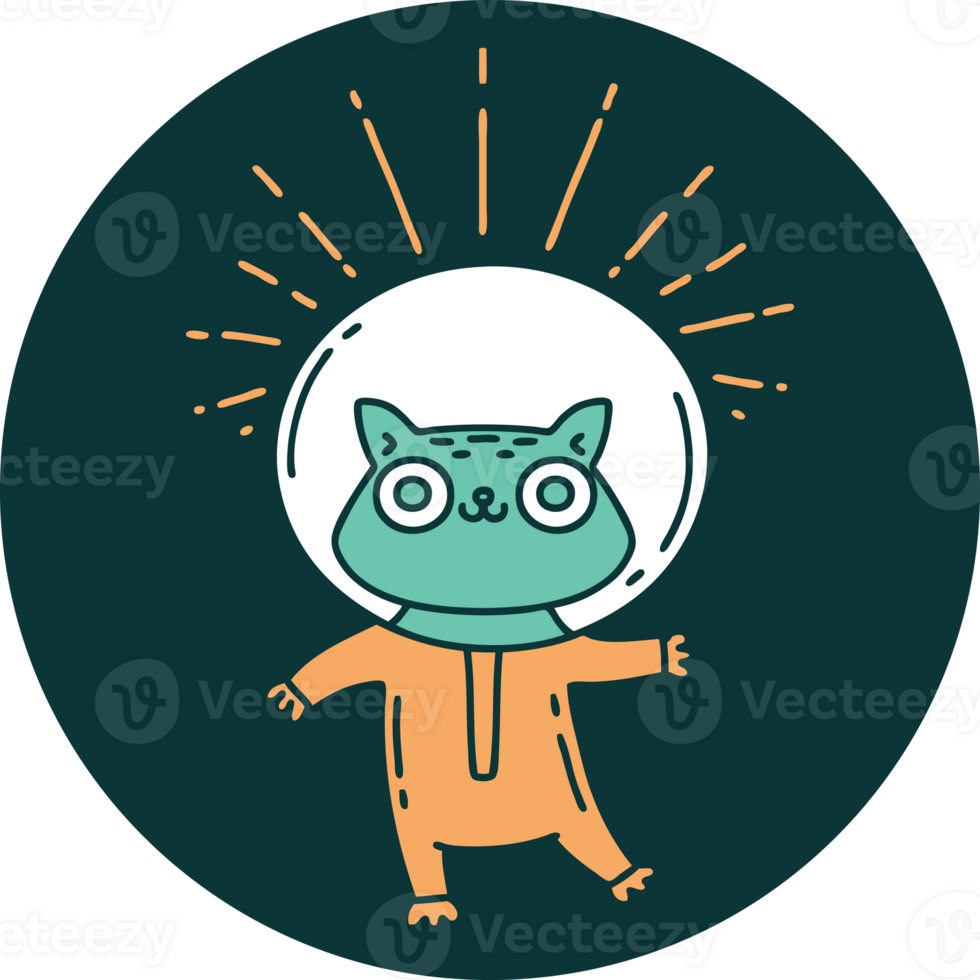 icon of tattoo style cat in astronaut suit png