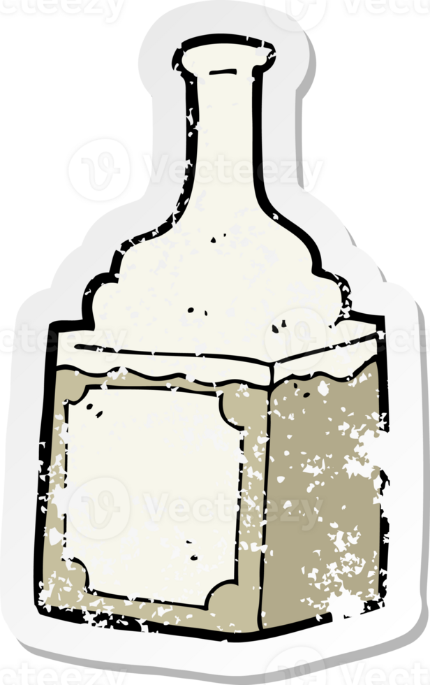 retro distressed sticker of a cartoon whiskey bottle png