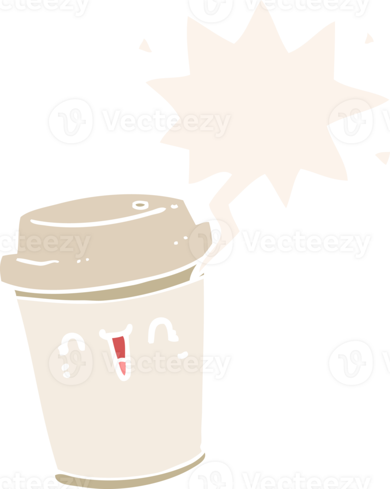 cartoon take out coffee and speech bubble in retro style png