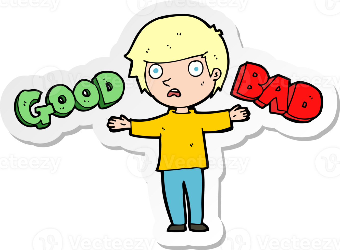 sticker of a cartoon person making a choice png