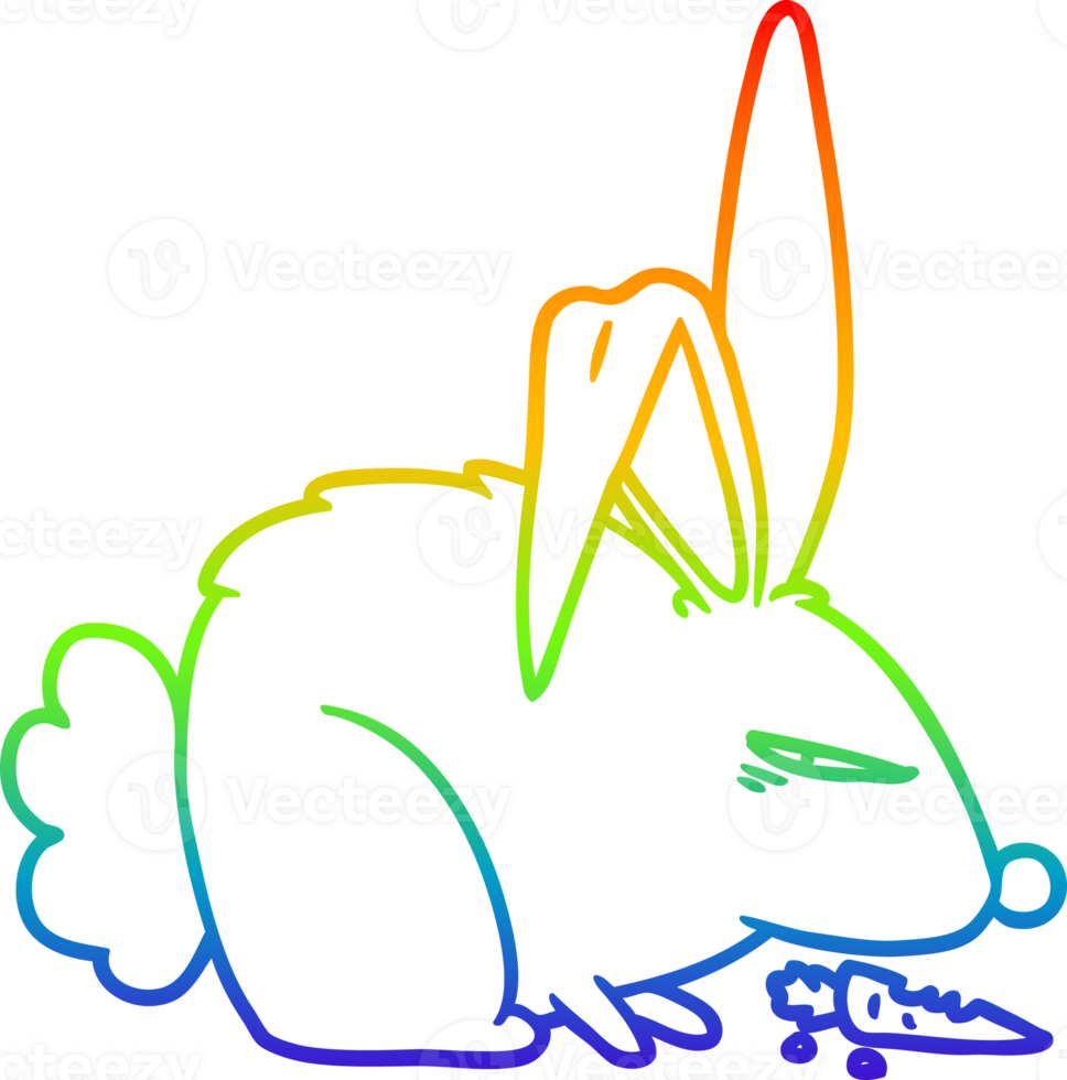 rainbow gradient line drawing cartoon annoyed rabbit png