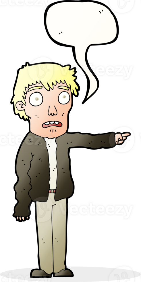 cartoon terrified man pointing with speech bubble png