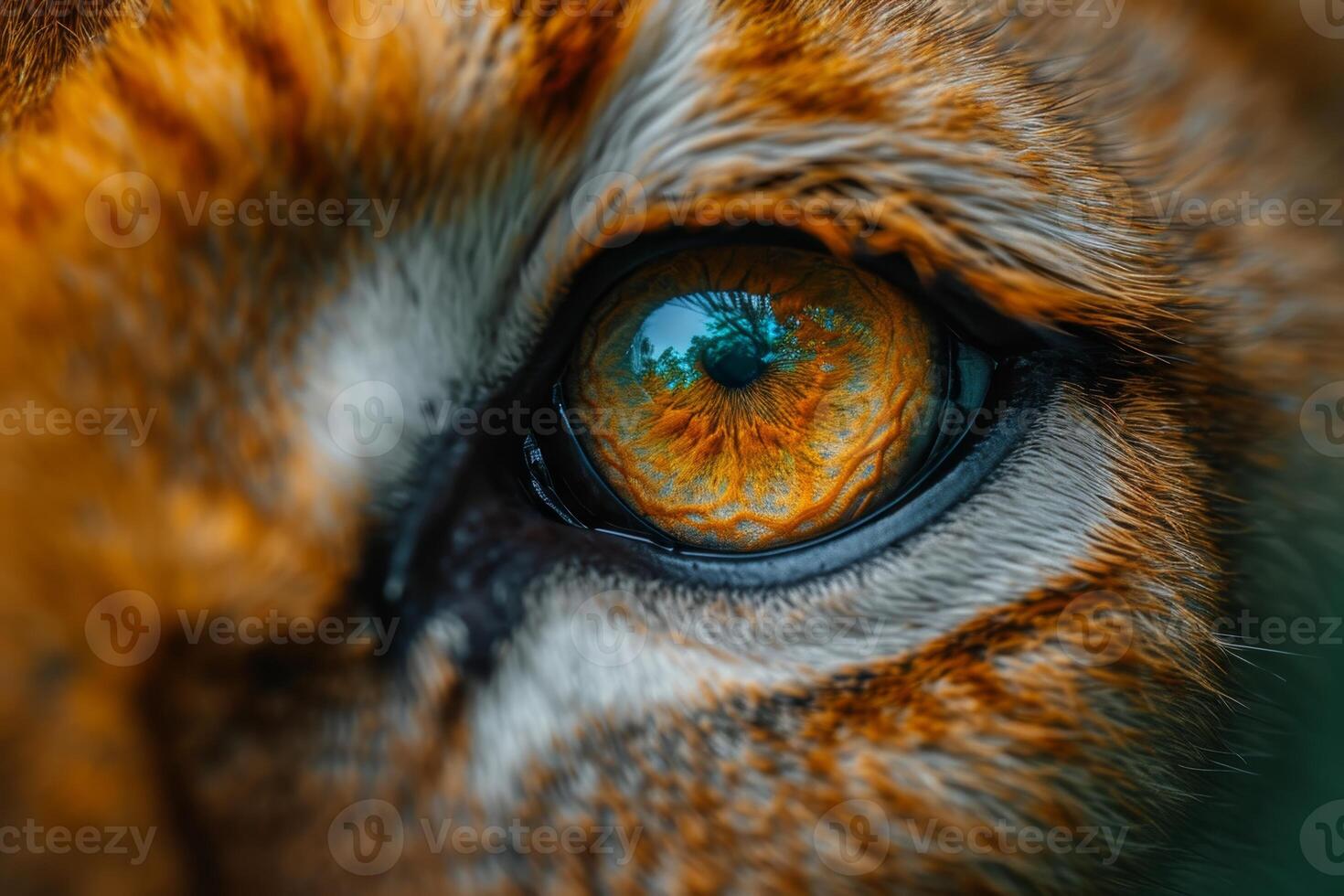 AI generated Close-up of a young lioness's face and eyes photo