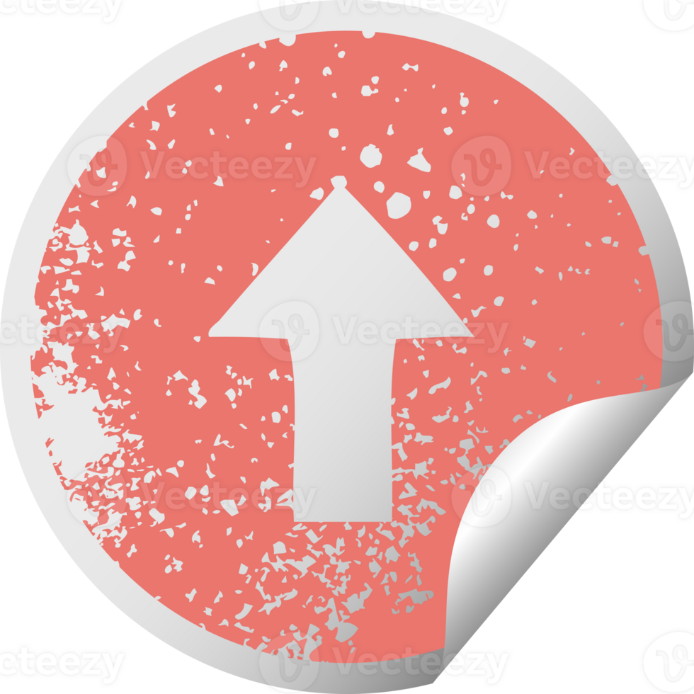 distressed circular peeling sticker symbol pointing arrow png