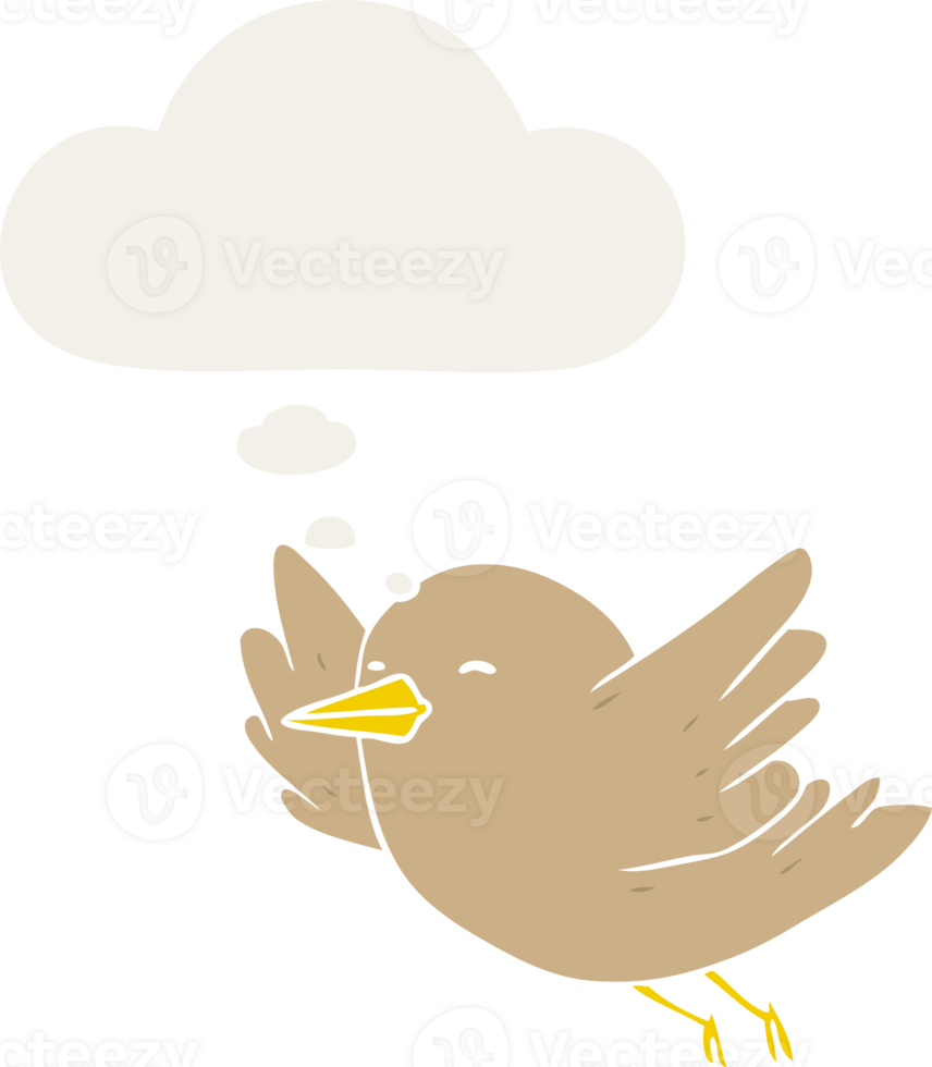 cartoon bird and thought bubble in retro style png