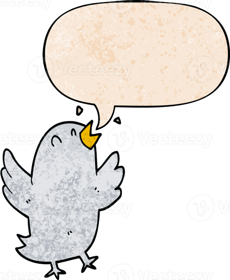 cartoon bird singing and speech bubble in retro texture style png