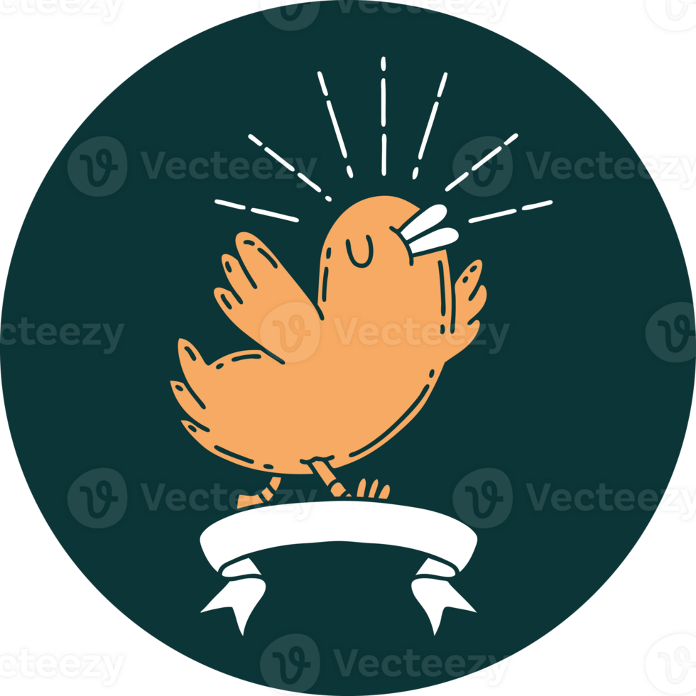 icon of tattoo style happy bird png