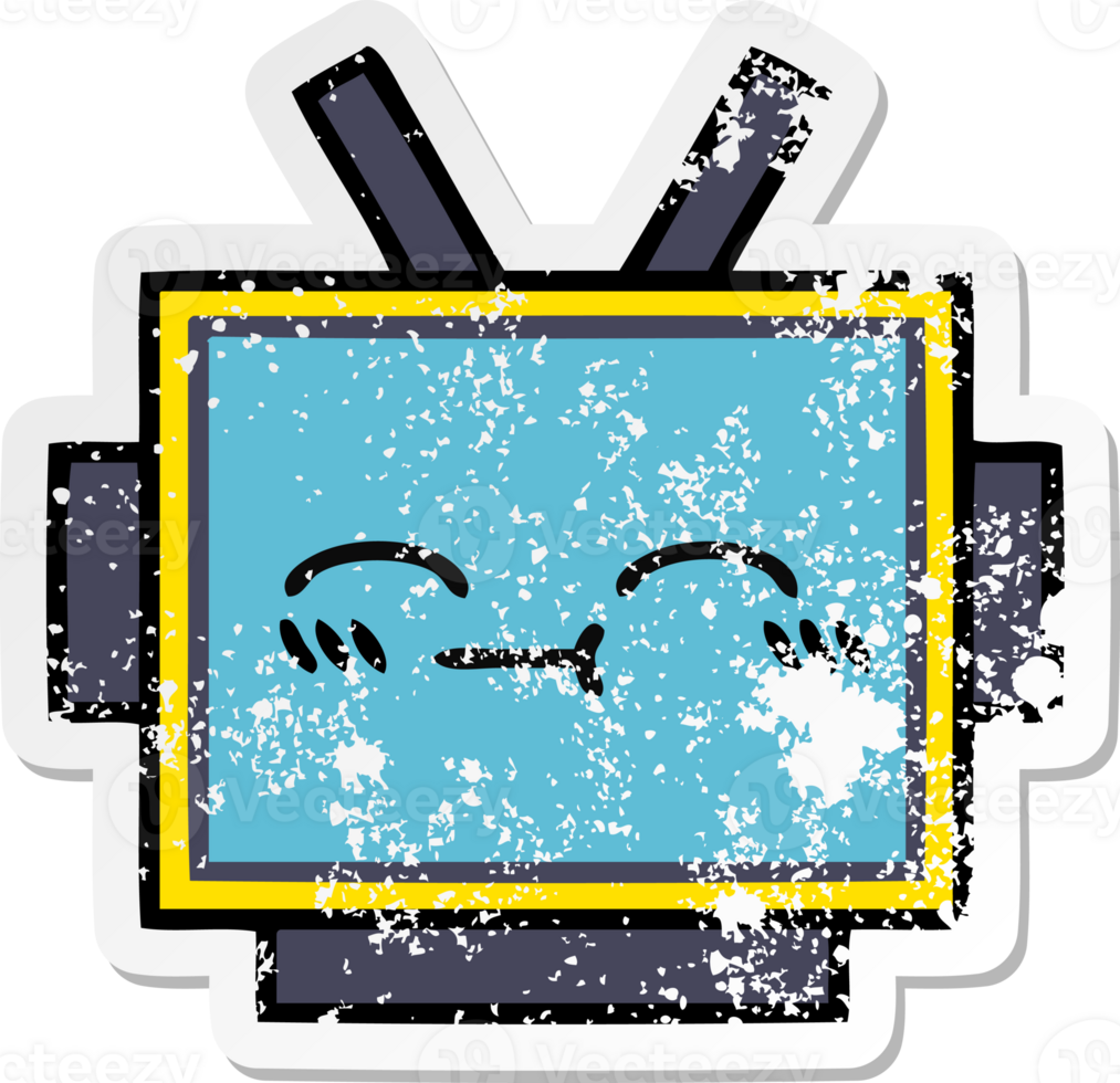 distressed sticker of a cute cartoon robot head png