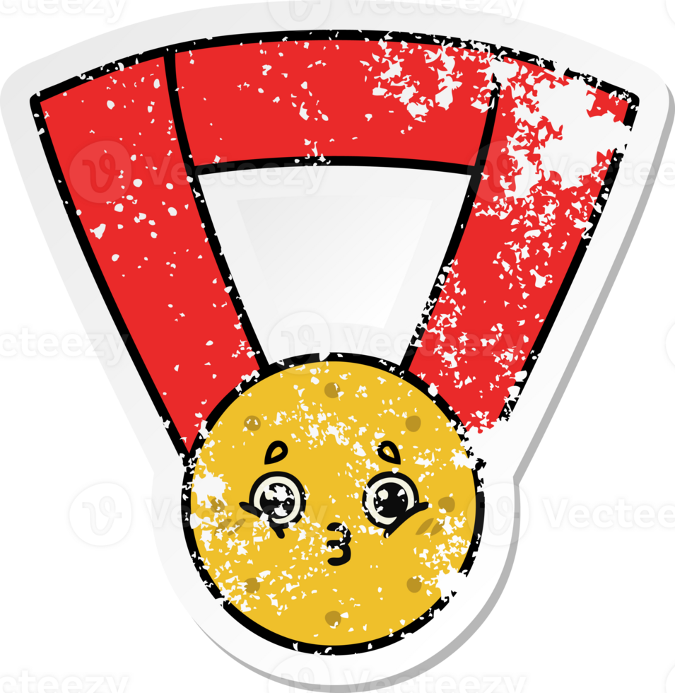 distressed sticker of a cute cartoon gold medal png