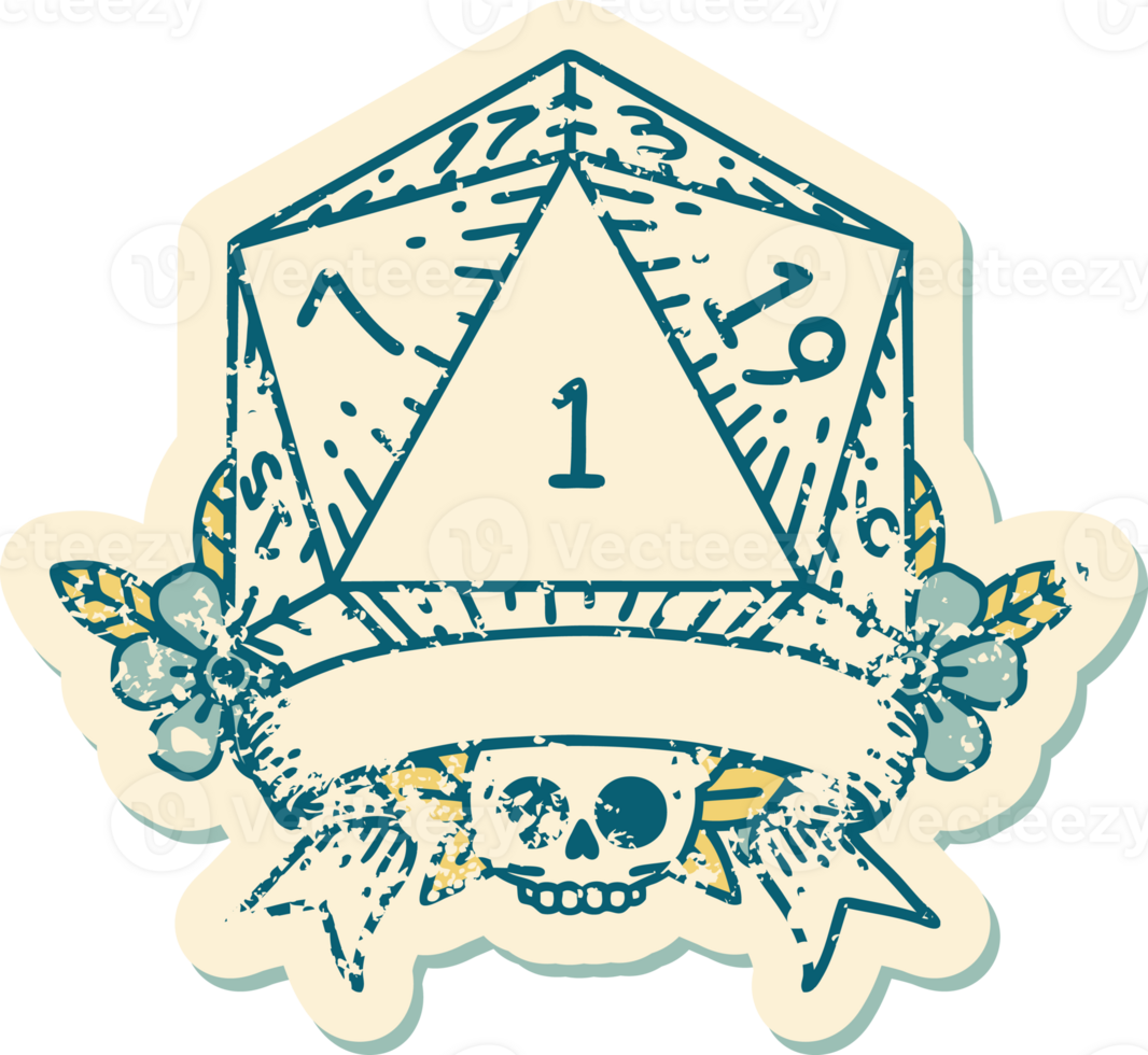 natural one d20 dice roll illustration png