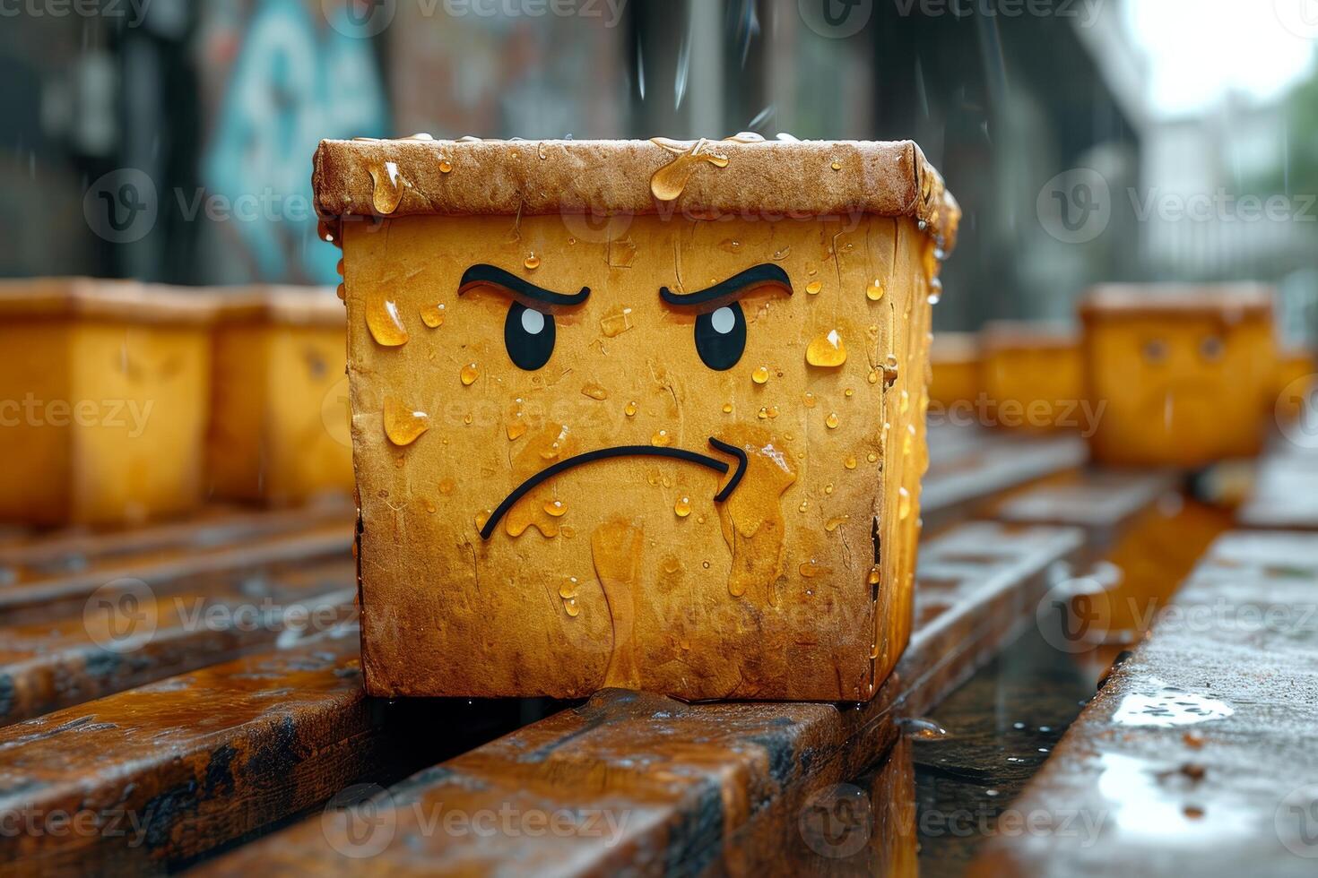 AI generated Disposable coffee cup with a sad face on an autumn background photo