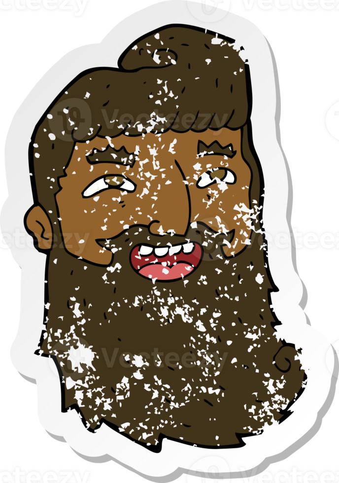 retro distressed sticker of a cartoon man with beard laughing png