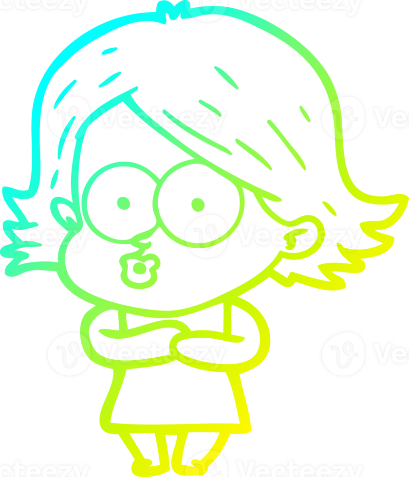 cold gradient line drawing cartoon girl pouting png