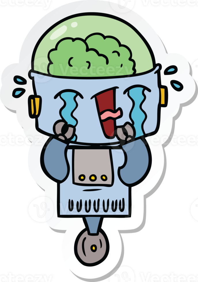 sticker of a cartoon crying robot png