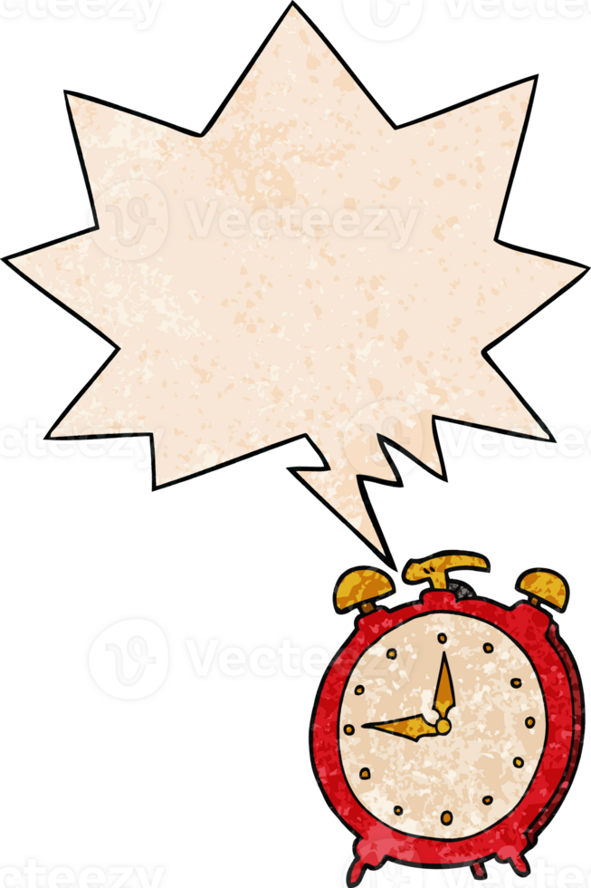cartoon alarm clock and speech bubble in retro texture style png