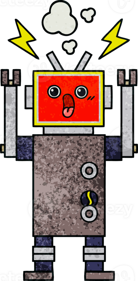 retro grunge texture cartoon robot malfunction png