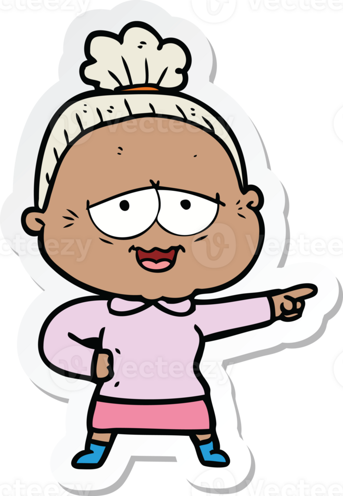 sticker of a cartoon happy old lady png