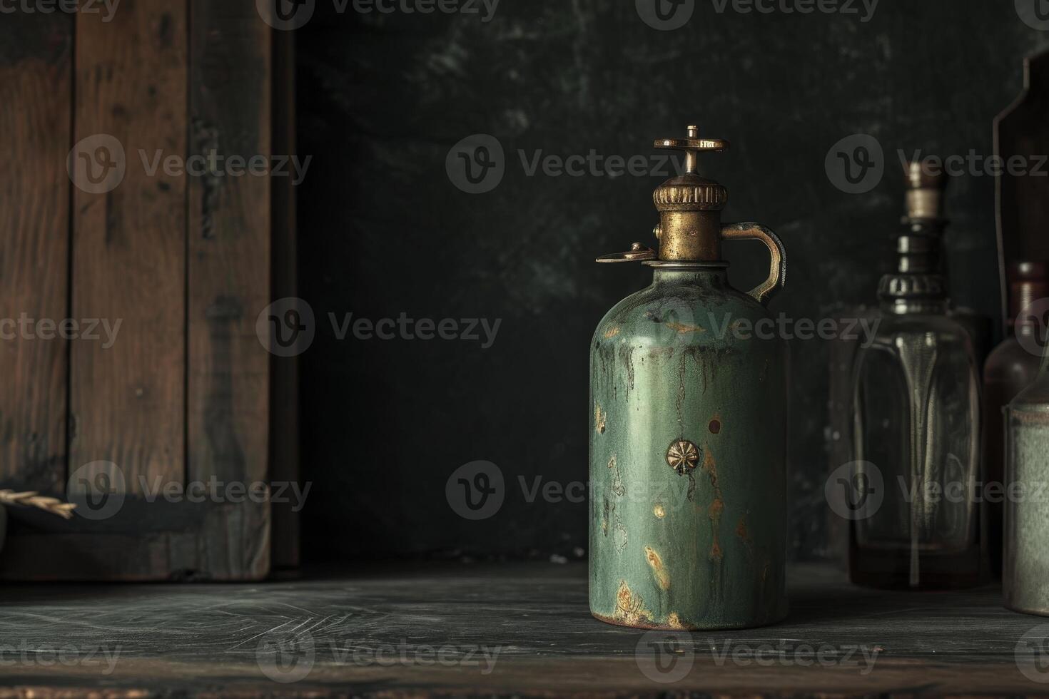 AI generated An empty glass bottle is on the table photo