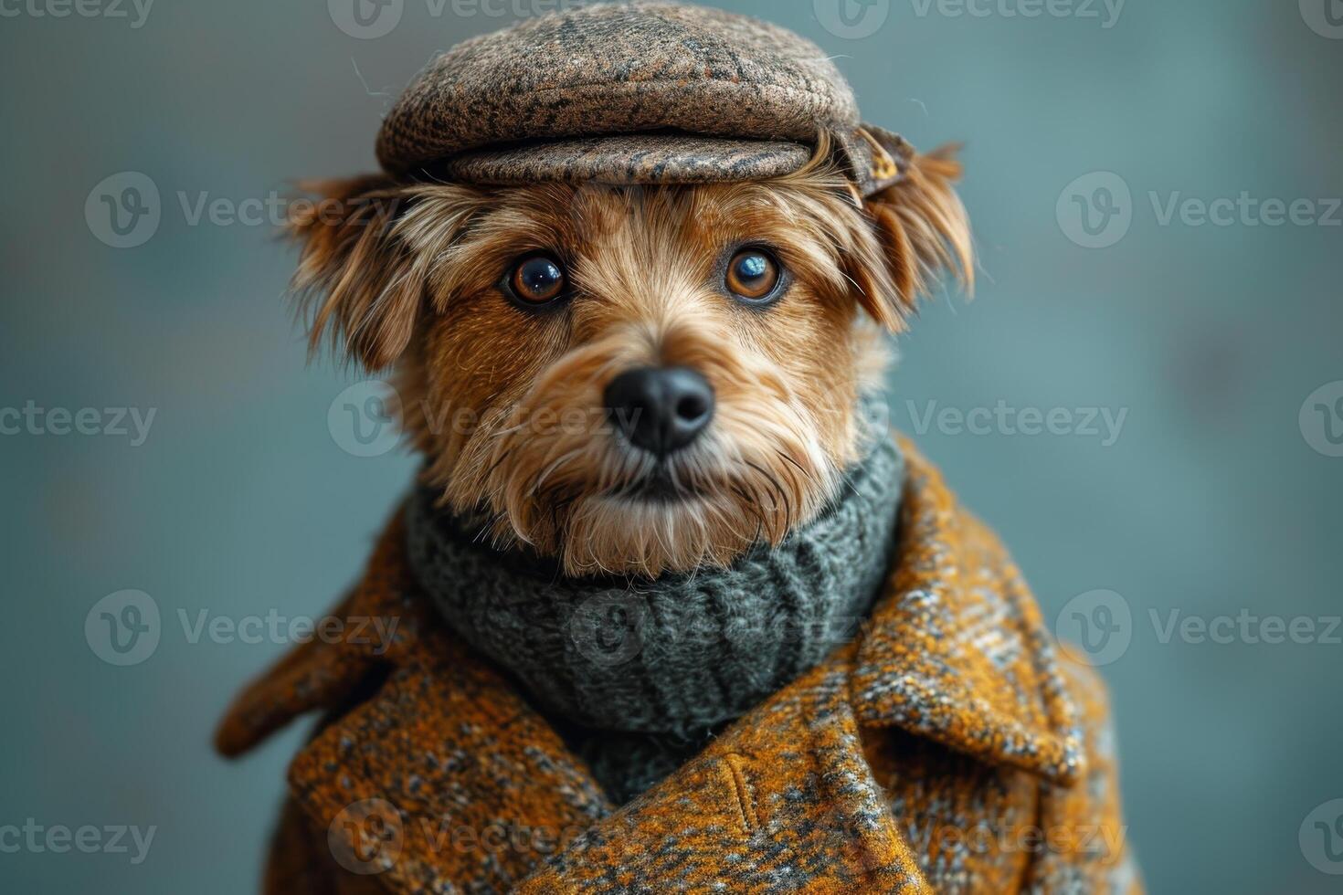 AI generated Portrait of a Dog in a hat and autumn clothes photo