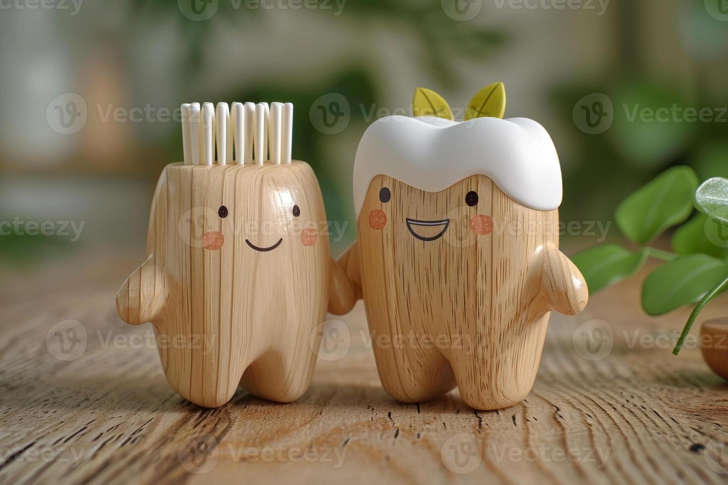 AI generated Funny cartoon smiling figures. A set of organic oral care products with emoticons . The concept of environmental hygiene photo