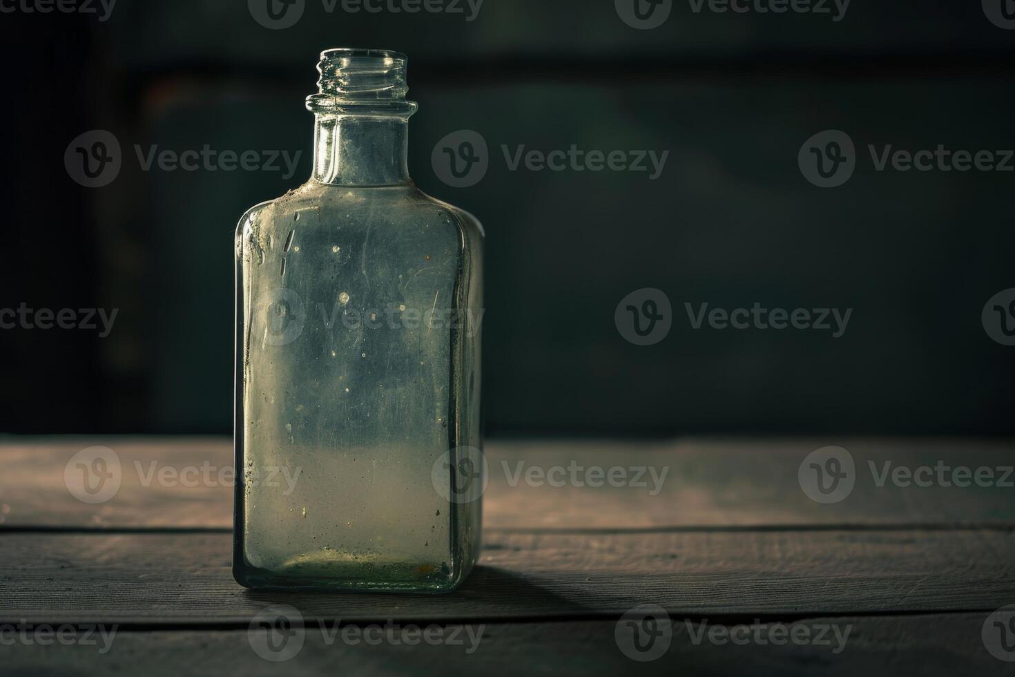 AI generated An empty glass bottle is on the table photo