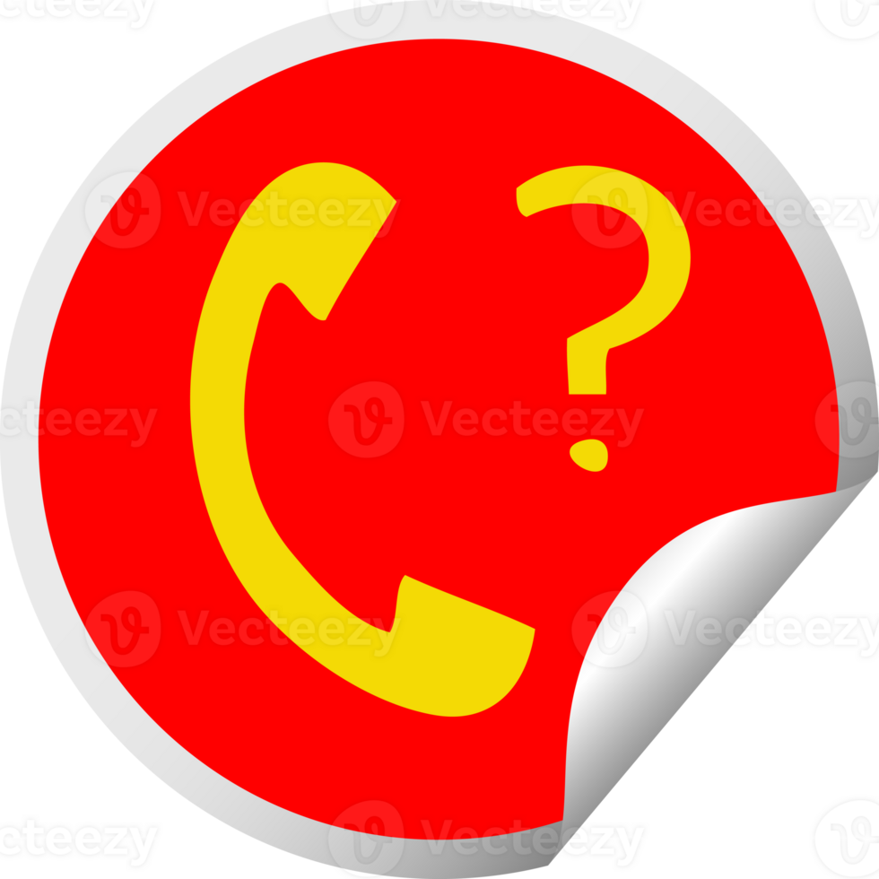 circular peeling sticker cartoon telephone receiver with question mark png