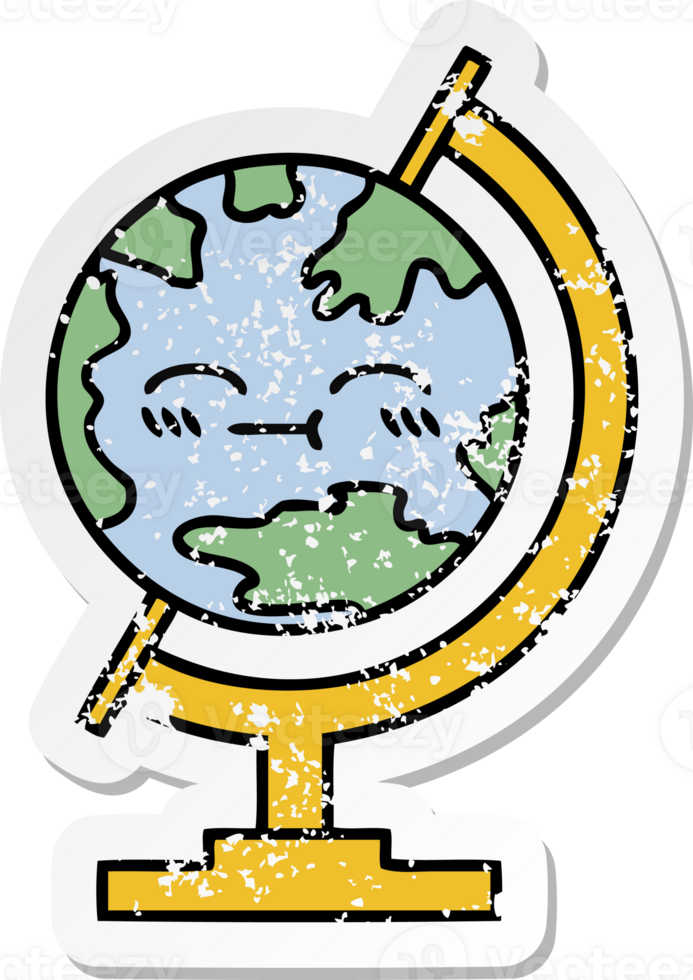 distressed sticker of a cute cartoon globe of the world png