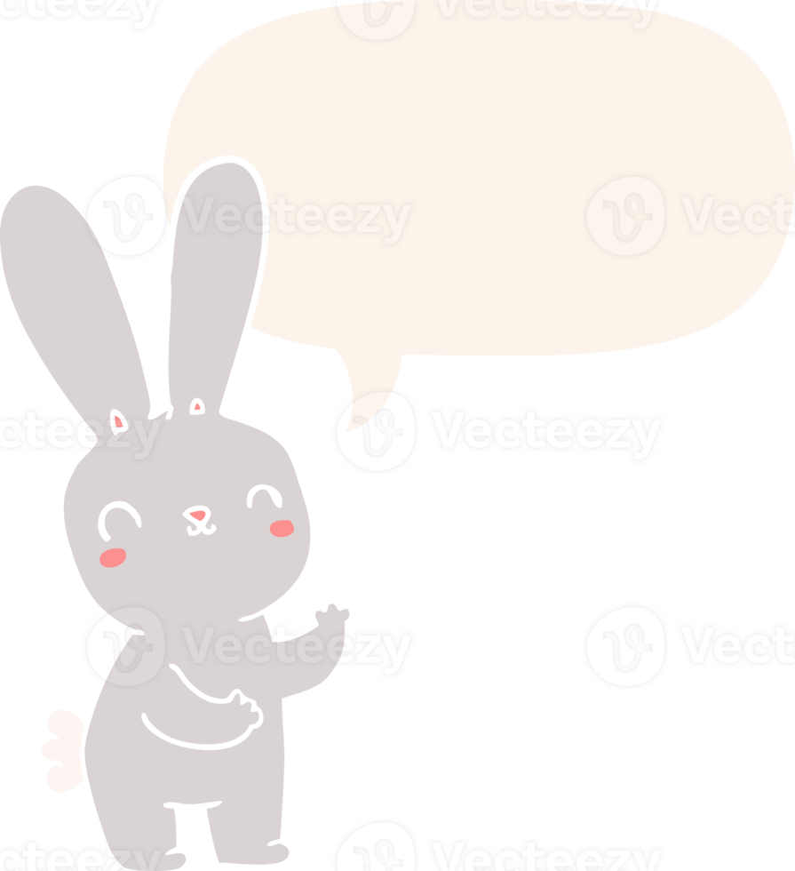 cute cartoon rabbit and speech bubble in retro style png
