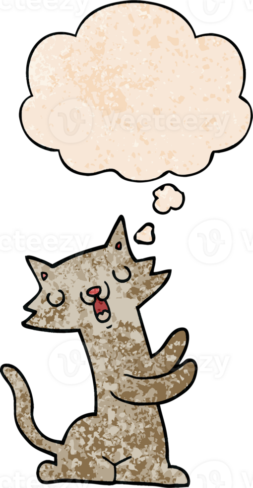 cartoon cat and thought bubble in grunge texture pattern style png