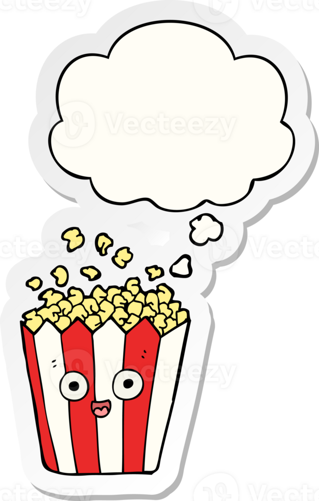 cartoon popcorn and thought bubble as a printed sticker png
