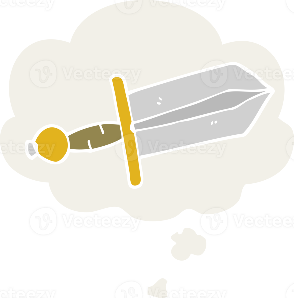 cartoon dagger and thought bubble in retro style png