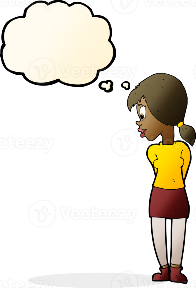 cartoon pretty girl with thought bubble png