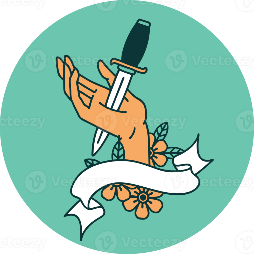 icon with banner of a dagger in the hand png
